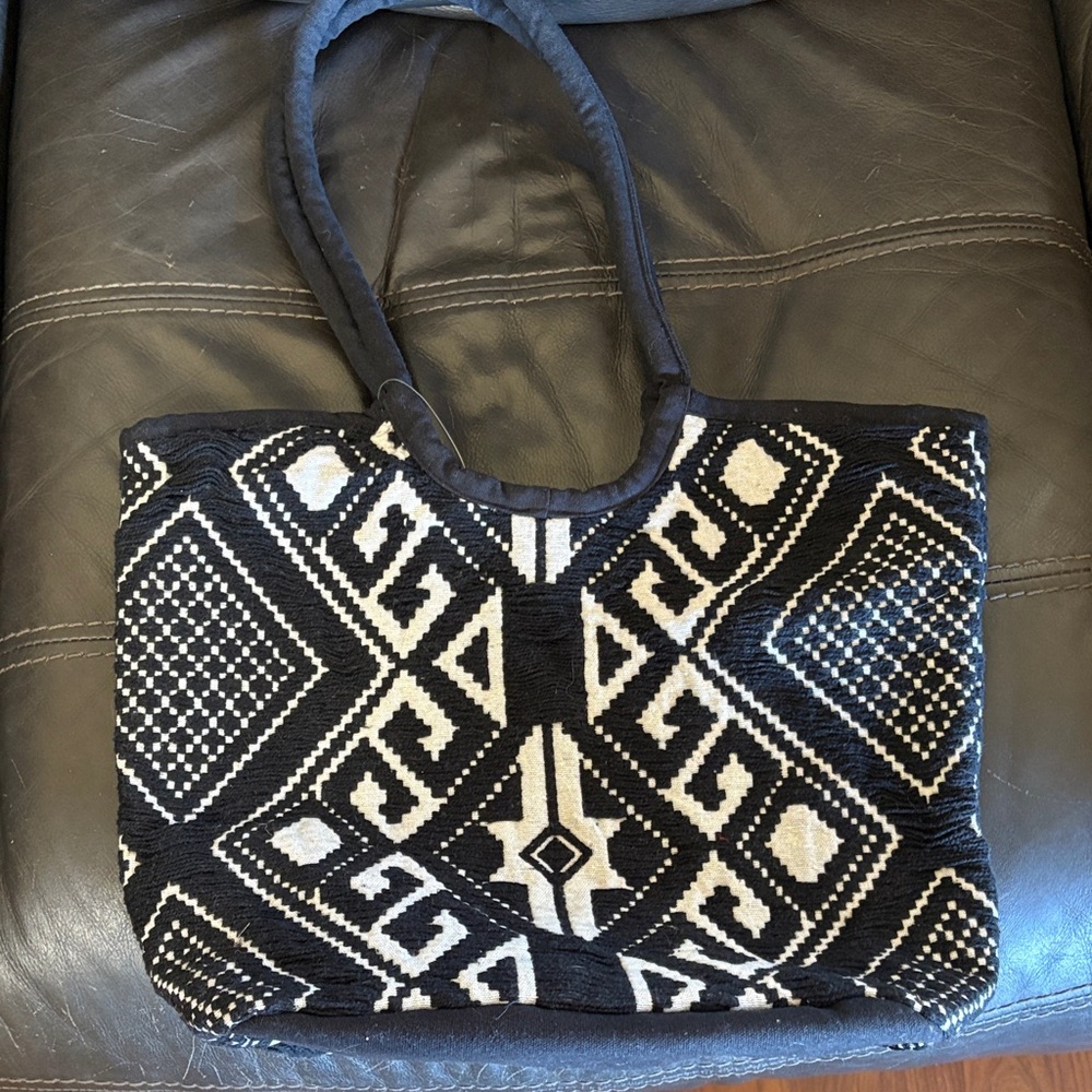 Black and White woven Patterned Tote Bag